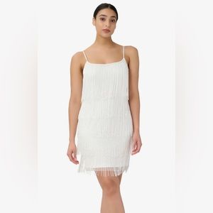 Adrianna Papell Beaded Fringe Shift Dress Ivory